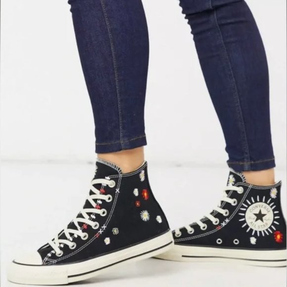 Converse Shoes - Converse Embroidered Floral Chuck Taylor All Star Black High Top Canvas Shoe 8